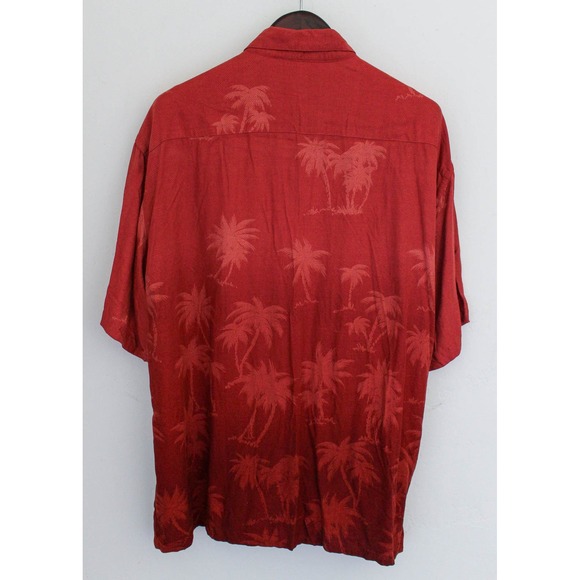 Moda Campia Shirt Mens Large Red Rayon Palm Tree Print Button Up Hawaiian - Picture 4 of 6